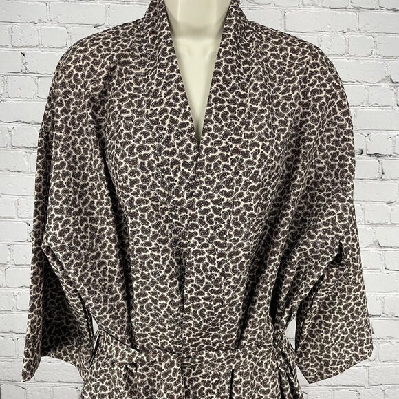 VTG Bill Blass Cream Paisley Print Lightweight Pockets Tie Waist Robe Size O/S - Picture 4 of 10
